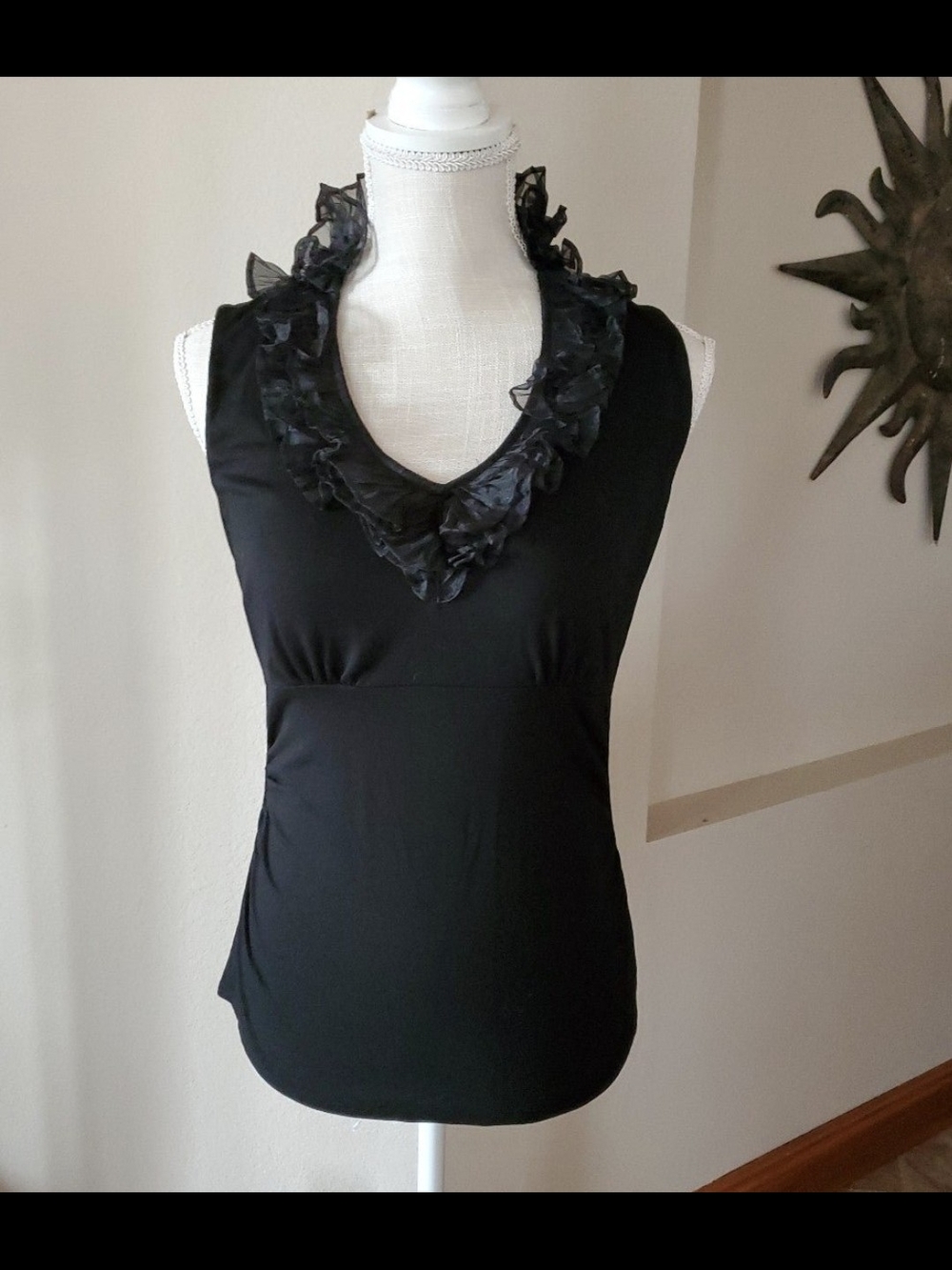 White House Black Market Black Ruffle-Trim V-Neck Sleeveless Camisole